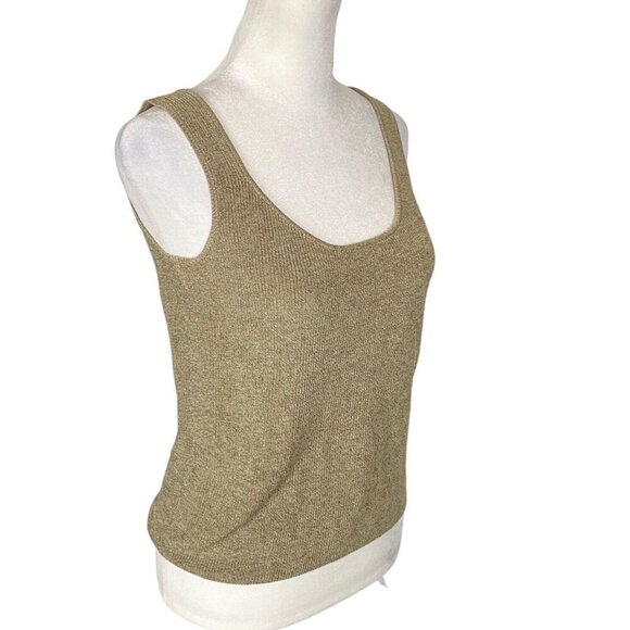 100% Silk Gold Ribbed Tank Top Scoop Neck Stretchy S/M 42-9 - Picture 6 of 13
